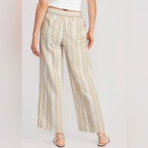 Old Navy High Rise Wide Leg Linen Blend Pull On Pants W/Pockets Womens Medium - Picture 3 of 13